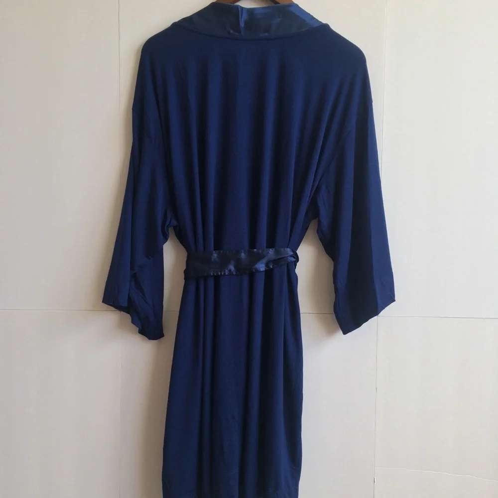 Lands' End Satin-Trim Midnight Blue Navy Robe NWOT- XL